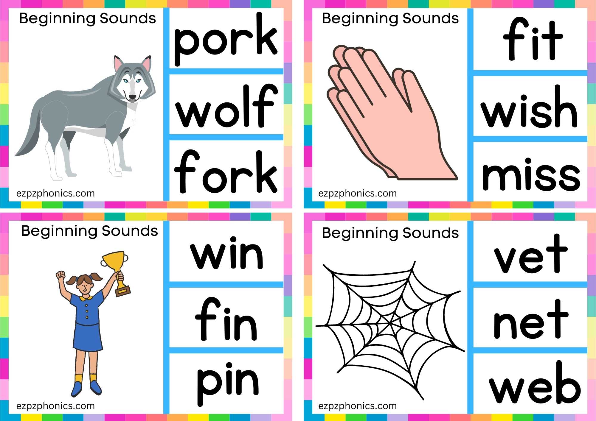 5 W Beginning Sound Clip Cards